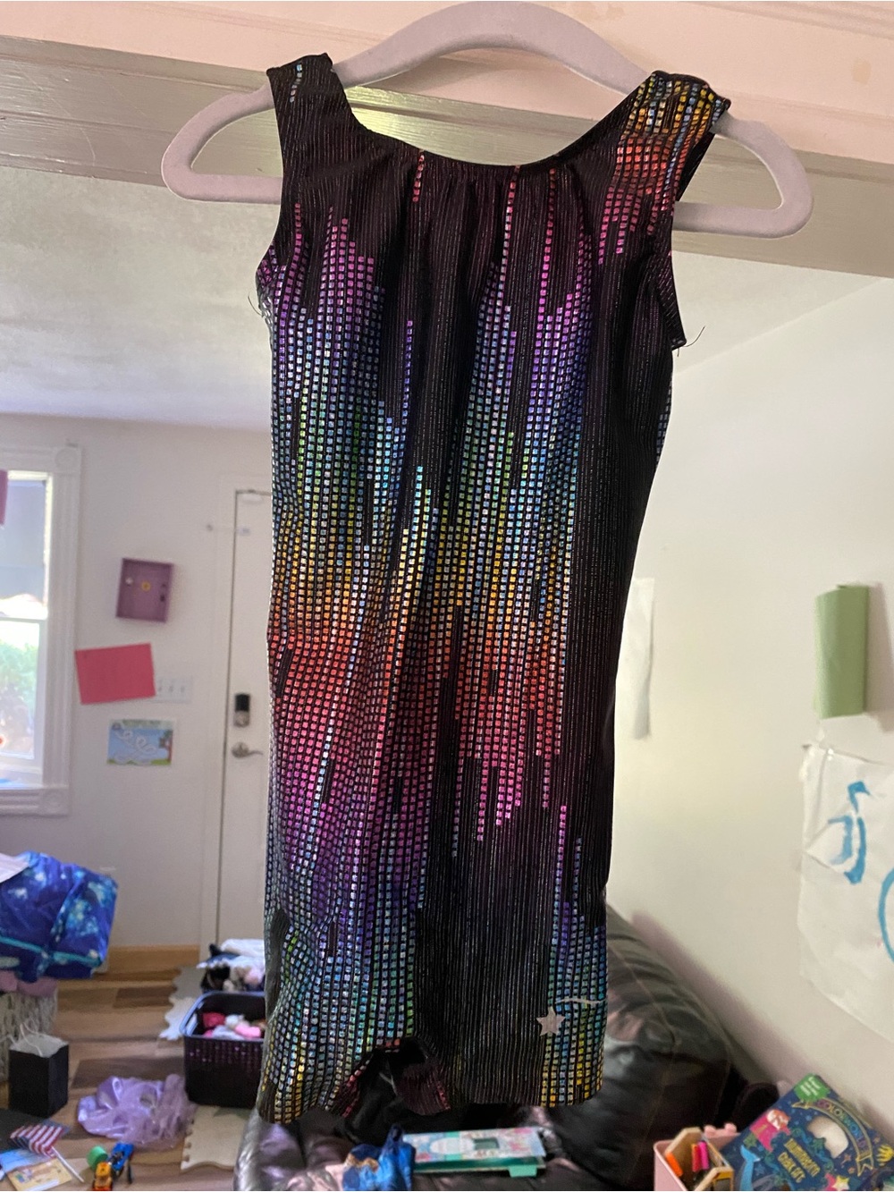 Girls' Black Rainbow Sequin Leotard